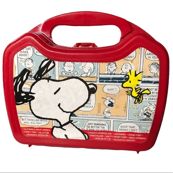 𝅺Snoopy Lunch Box Charlie Brown Woodstock Peanuts Red - Picture 1 of 15